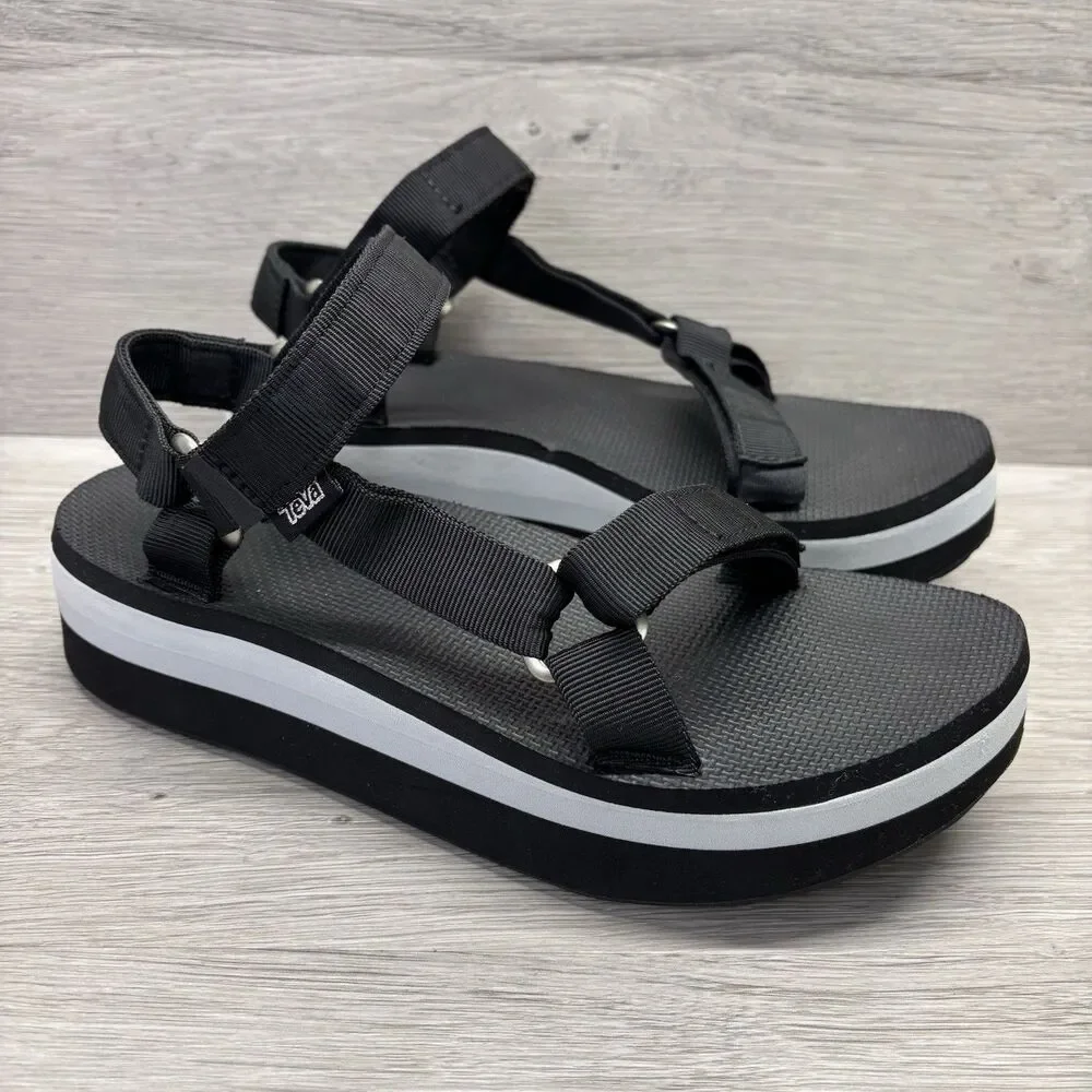 Teva Womens Casual Ankle Strap Platform Sandals Black Gray Size 10 Outdoor - Picture 1 of 13